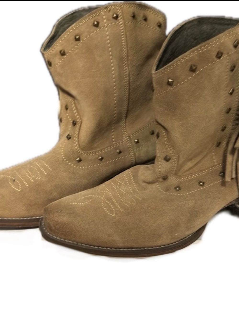Roper Tan Suede Fringe Stud Western Ankle Boots